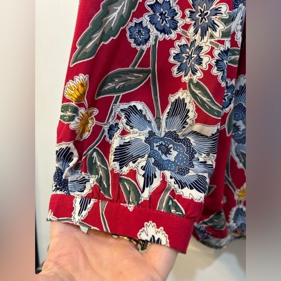 Women's Floral Tunic Top Tasseled V-Neck Hippie Free Spirit Boho Colorful Sz M - Picture 4 of 7